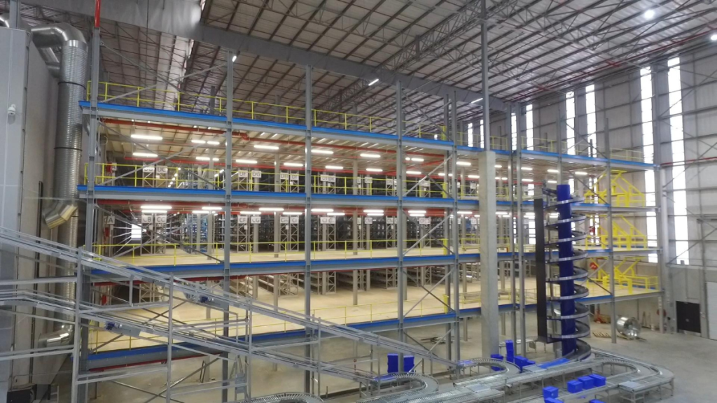 Multi level mezzanine floors in an industrial setting