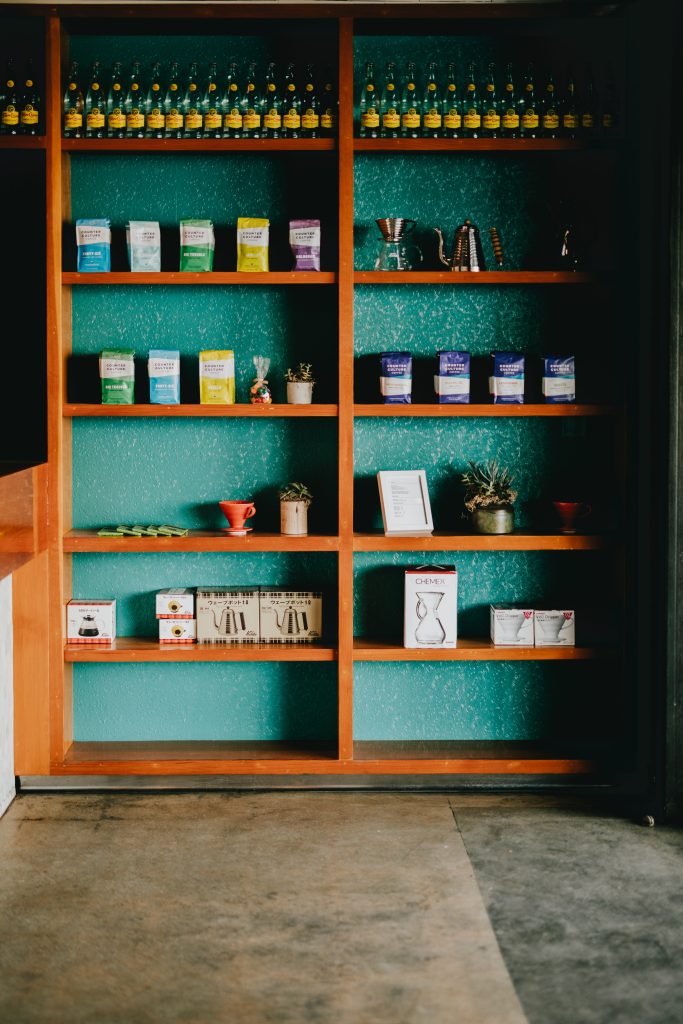 Items on bolted shelving with different ornaments packed nicely