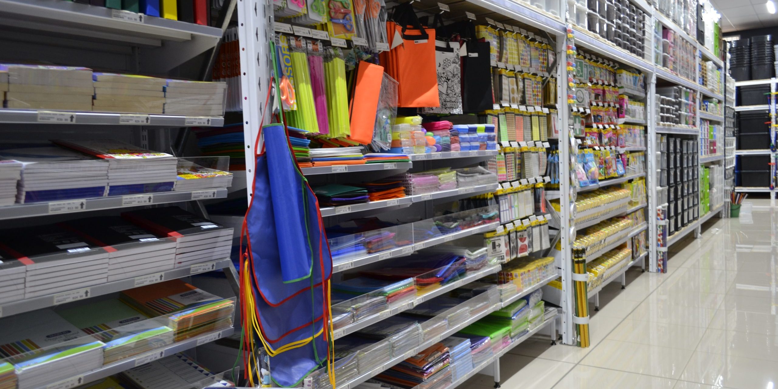 _DSC4164 Stationery items neatly organised on gondola shelving in a stationery shop