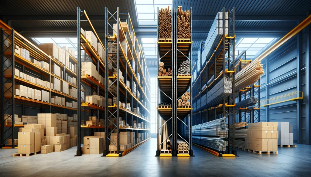 Comparison of warehouse shelving vs cantilever racking, highlighting their suitability for different industrial storage needs.