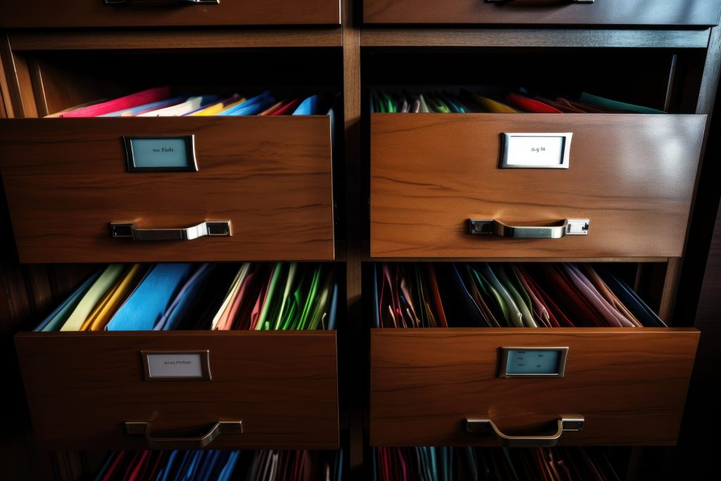 Filling cupboard with drawers partially opened