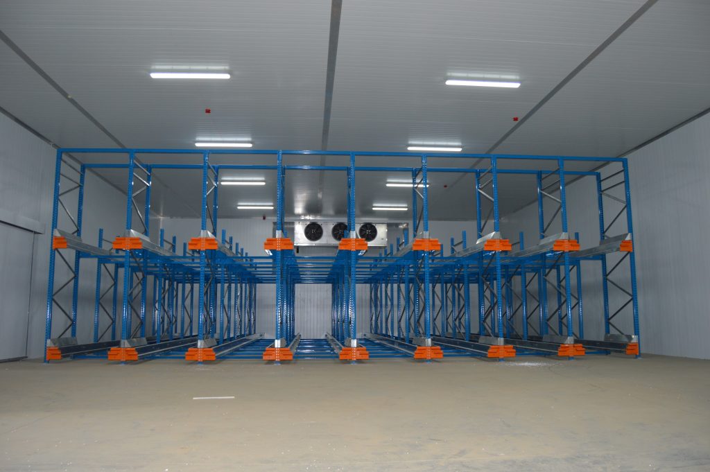 Blue and orange shuttle racking system