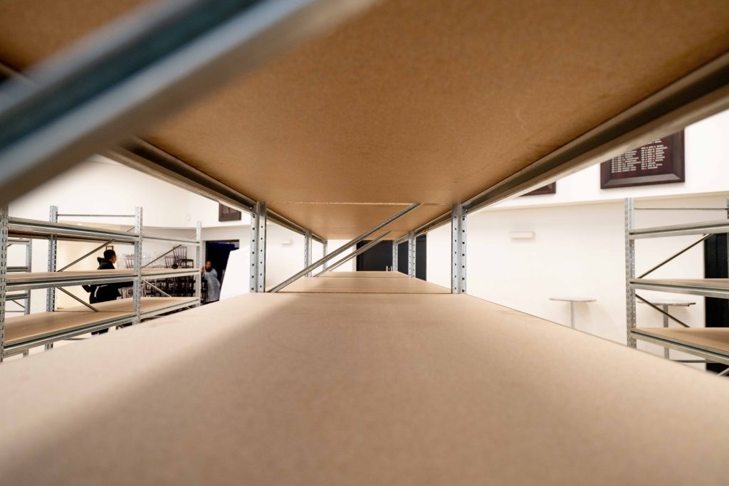 Close up shot of an empty installed shelf from top long span shelving supplier Krost