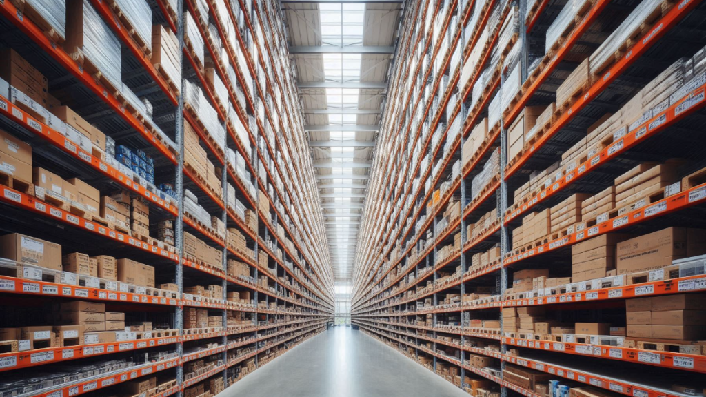 An aisle view of long-span shelving