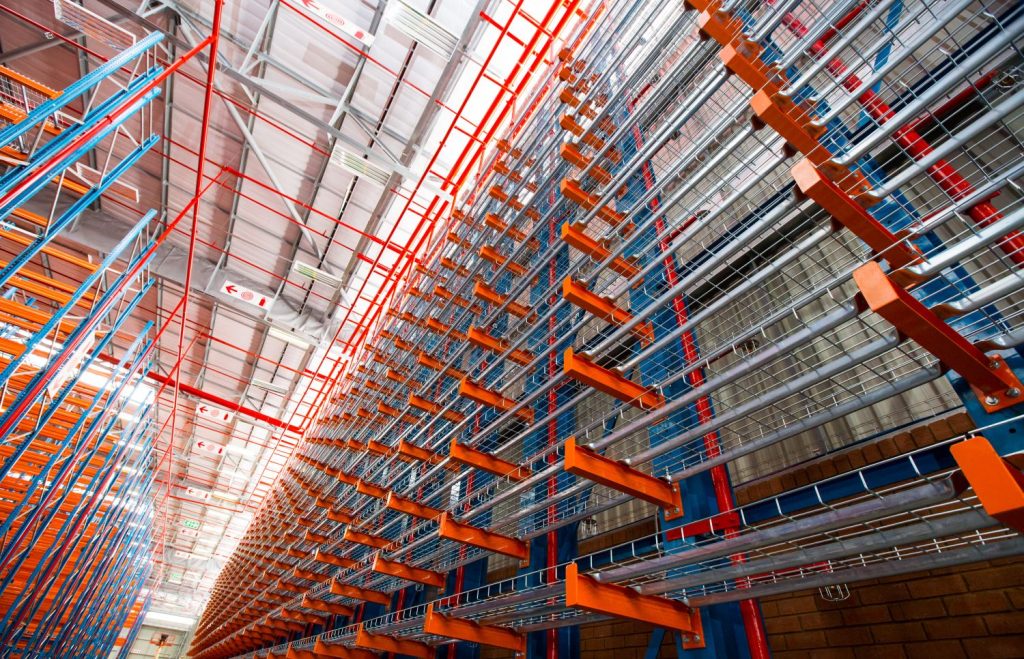 Cantilever vs. longspan racking: A multilevel cantilever racking structure in an empty warehouse