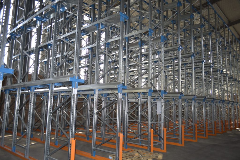 Large warehouse with tall drive-in storage racks