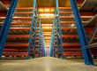 A bottom up view of an empty rack-supported mezzanine floor system