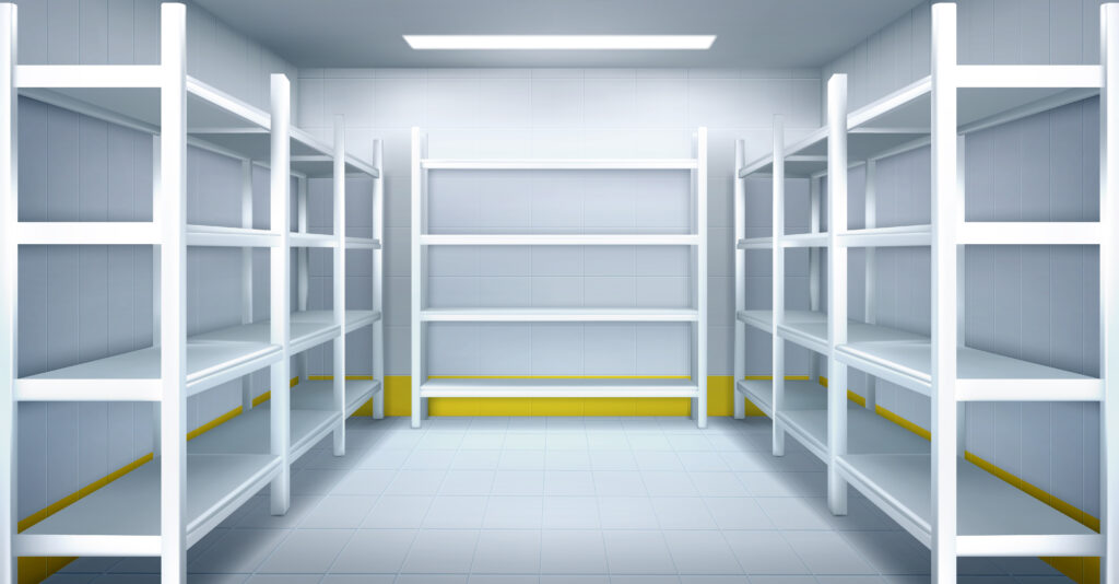 Shelves for racking in a cold room