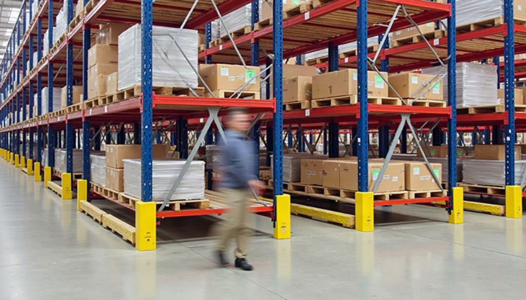 Pallet shuttle racking system with pallets stored in high density warehouse lanes